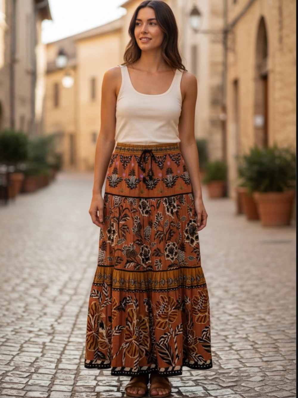 NWT RACHEL ZOE Bohemian Tiered Floral Maxi Skirt L